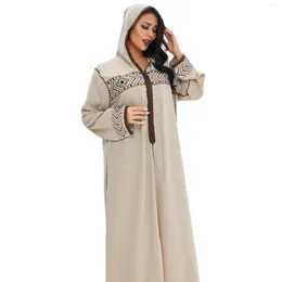 Abbigliamento etnico Arabo Medio Oriente Dubai Lady Robe Moda Abiti da sera musulmani Maniche lunghe Abaya dalla Turchia Donne islamiche con cappuccio L