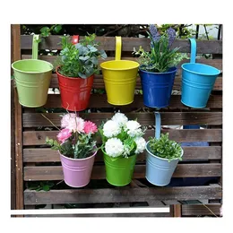 Planters Pots 7 Colors Flower Hanging Garden Pot Balcony Metal Bucket Flowers Holders Detachable Hook Rrd12071 Drop Delivery Home Otjca