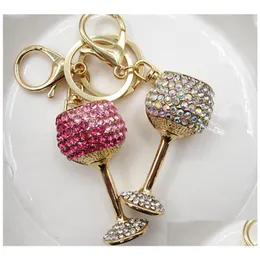 Key Rings Attractive Design Wine Glass Shape Ring Inlaid Rhinestone Metal Chain Bag Pendant Nice Gift Delicate Souvenir Drop Deliver Dhodj