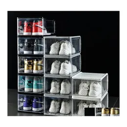 저장 상자 쓰레기통 큰 단단한 플라스틱 투명 신발 상자 분리 가능한 접이식 신발 주최자 방진 캐비닛 두꺼운 Tran otwiz