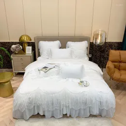 Bedding Sets 2023 Lace Embroidery Set Cotton White Romantic Princess Wedding Quilt/Duvet Cover Bed Sheet Linen Pillowcases