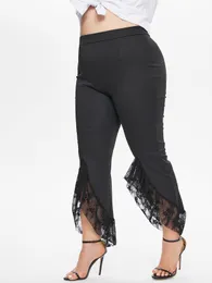 Kvinnor byxor s plus size hög midja laceup midjeband brett ben 4xl för sommar kvinnor solida svarta leggings 230111