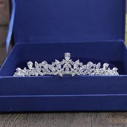 Wedding Hair Jewelry Slbridal Wspaniały sześcien cyrkon tiara cZ pałąk ślubny królowa księżniczka konkurs impreza korona druhna 230112