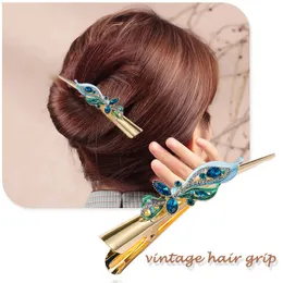 Hair Clips Barrettes European and American retro painting simple luxury crystal female hair flower accessories bride horn clip U5 230112