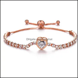 Bangle Women Sier Color Rose Gold Armband Zircon Heart Charm Bridal Wedding Fine Jewelry Gift Delivery Armband Dhjuu