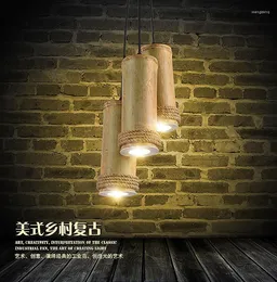 Lâmpadas pendentes American Country Retro Bamboo Shoot the Lamp to Stand Room Restaurant Cafe Creative Rope Bar Table