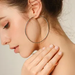 Hoop örhängen enkel stor runda för kvinnor rostfritt stål brincos para som mulheres smycken moda feminina tillbehör grossist