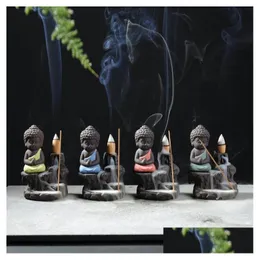 Fragrance Lamps Handmade Ceramic Lotus Backflow Buddhist Incense Burner Holder Censer Aromatherapy Smoke Stick Drop Delivery Home Ga Dh74C