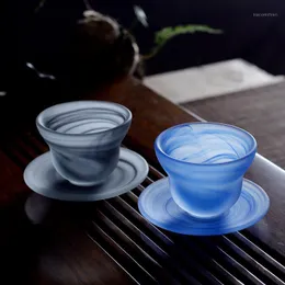 Xícaras pires de xícara de vidro fosco de cristal japonês e pires design moderno design requintado presente tardia tazas