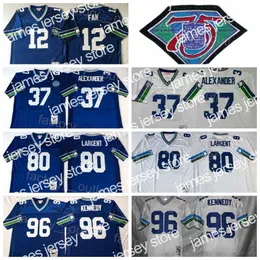 Camisas de futebol Mitchell e Ness Football 1945 Retrocesso 80 Steve Largent Jersey 75º aniversário 37 Shaun Alexander 96 Cortez Kennedy 12 12º fã Vintage