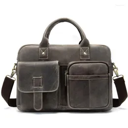 Briefcases Vintage Men's Briefcase Genuine Leather Laptop Bag Office Bags For Men Business Porte Document Shoulder Handbag