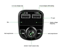 X8 FM Transmissor Aux Modulator Kit Bluetooth HandsFree Audio Receiver MP3 Player com carga rápida