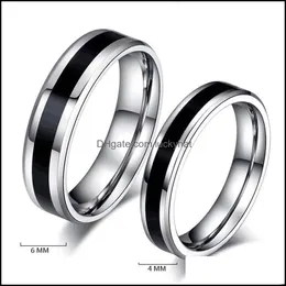 Band Rings Stainless Steel Ring For Men Women 4/6Mm Black Groove Couple Wedding Bands Trendy Fraternal Casual Male Jewelry Drop Deliv Dhisy