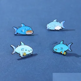 Pins Broschen Blue Shark Essen Snack Cartoon Tier Emaille Pins Für Mädchen Kreative 4 Teile/satz Legierung Pin Hemd Abzeichen Schmuck geschenk Ba Dhhzm