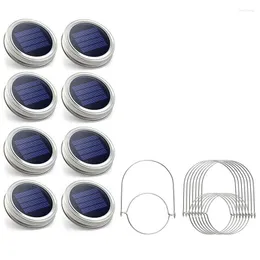 Strängar Solar Mason Jar Lights -8 Pack 30 LED -vattentäta lock med 8 handtag (burkar ingår inte) perfekt för utomhusträdgård