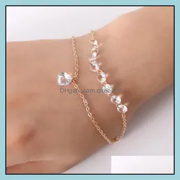Charm armband mode dubbel hj￤rtkristall armband kvinnlig engagemang br￶llop tillbeh￶r guld kedja vita smycken droppleverans dhpmz