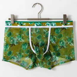 Underpants Boxer Shorts Men Elephant Nose Thin Ice Silk Mesh Floral Print Breathable Comfortable Men's Swim Trunk