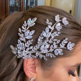 Wedding Hair Jewelry Fashion Leaves Cubic Zircon Bridal Comb Birthday Accessories Luxury Baroque Crystal Headband for Women 230112