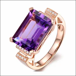 Bandringe Big Amethyst Gemstone Ring Aush￶hlung Sier ￼bertriebener Handschmuck f￼r Frauen Kristalle Drop Lieferung DHLST