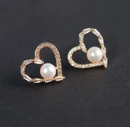 Kolczyki słodkowodne Pearl S925 Srebrna igła Crystal Love Ear Studs Lady/Girl Fashion Jewelr