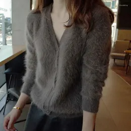 Kobiety damskie 2023 Kobiety norki kaszmirowe kardigany guziki swetry koreańskie zbity płaszcz Kobieta Tricot Krótka biała czarna kobieta