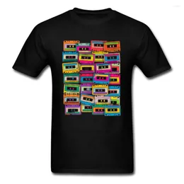 メンズTシャツメンズトップカラーレトロネオンミュージックテープカセットプリントTシャツカスタム男性コットンシャツスウェットシャツファッションヒップホップカジュアル