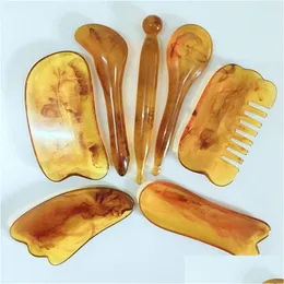 Massagesteine Felsen Gua Sha Mas Honigwachs Bernstein Meridian Gesundheit Akupunkturpunkt und Sehnenpling Schönheitstablette 7-teiliges Set Geschenkbrett Scr Dhuio