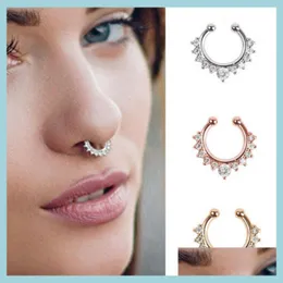 Nose Rings Studs Cshaped Ring Stainless Steel Nonperforated False Sterling Sier Jewelry For Women Drop Delivery Body Dh6Ig