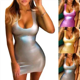 Spring And Autumn Dresses Womens Clothing Tight Sleeveless Sexy Pu Patent