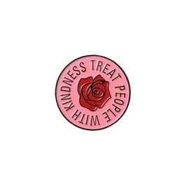 Pinos broches redondo rosas vermelhas para mulheres desenhos animados simples pintura de tinta pinos de lapela tratam pessoas com bondade letra jeans shir dhrmh