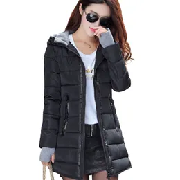 Women's Down Parka Winter Hooded Warm Coat Solid Cotton Padded Jacket Female Long Parka with Gloves Chaqueta De Mujer Acolchada 230112