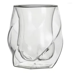 ワイングラススパイラルガラスカップダブルウォール熱耐性マグ透明ミルクジュースティーカップクリエイティブウイスキー