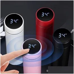 Vattenflaskor Ny mode smart muggtemperatur Display Vakuum Rostfritt st￥l Bottkokare Termos Cup med LCD Touch SN Gift BH37 Dhuaw