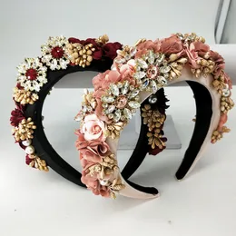 Wedding Hair Jewelry Fashion Flower Hairband For Women Compacted Crowns Soft Crystal Hairhoop Turban Women's Headbands Girls Accessories 230112