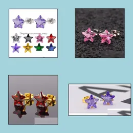 Stud Fashion 8Mm Fivepointed Star Zircon Crystal Titanium Steel Earrings Sier Stainless For Women Jewelry Drop Delivery Otvbz