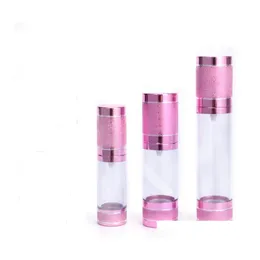 Packing Bottles 15 30Ml Gold Cosmetic Airless Pump Bottle Portable Refillable Dispenser For Lotion Pink Container Sn5089 Drop Delive Dh4Y6