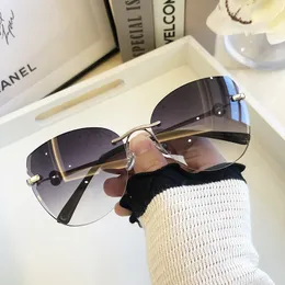 Sunglasses Frames Sunglasses Women Oversized Cat Eye Eyewear Gradient Brown Pink Rimless Sun Glasses for Female Gift Brand Designer Uv400 230113