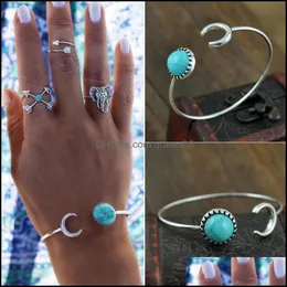 Charm Bracelets Brand Turquoise Bangles Sier Bangle Wholesale Moon Cuff Drop Delivery Jewelry Dhlsy