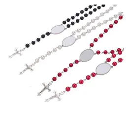 Party Favor 4 Colors Sublimation Necklace Heat Transfer Pendant Rosary Bead Cross Jesus Metal Pendants Sn6569 Drop Delivery Home Gar Dhois