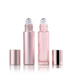 F￶rpackningsflaskor 10 ml 5 ml Rose Gold Essential Oil Bottle Glass Roll On Per Crystal Roller Ball Drop Delivery Office School Business I DHTNP