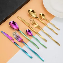 Dinnerware Sets 4 PCS Round Handle Cutlery Set Western Portugal Thick Stainless Steel Steak Knife Fork Dessert Spoon Gold Accessories