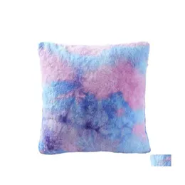 Cushion/Decorative Pillow Gradient Faux Fur Short Plush Decorative Cushion Er Colorf Tie Dyed Pillowcase Rainbow Throw Pillows Sofa Otzdz