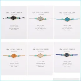 Chain Handmade Weave Rope Armband f￶r kvinnor m￤n B￶hmen harts Druzy Turkish Fatima Hamsa Hand Charm Armband med Lucky Card Fashi Dhi5n