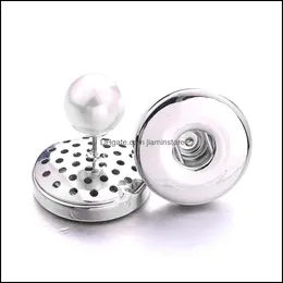 Stud Simple Sier Plated 12Mm 18Mm Snap Button Pearl Earrings For Women Men Snaps Buttons Jewelry Drop Delivery Otwra