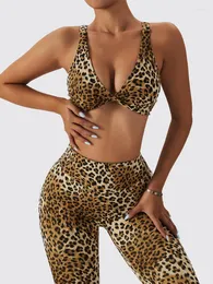 Kvinnors tvåbitar byxor svokor 2st kvinnor sätter sexig leopard sömlös outfit bulift fitness leggings skjuter upp vacker rygg bh gymsport