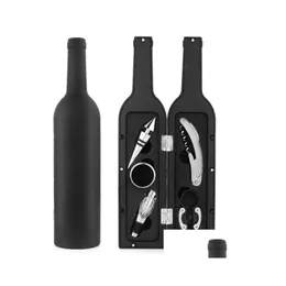 Openers 5In1 Wine Bottle Shaped Gift Set Opener/Stopper/Drip Ring/Foil Cutter/Pourer Corkscrew Tools Bar Accessories Drop Delivery H Dhypy