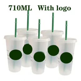 Muggar 1/5pc plaststrån kopp transparent kaffevattenmugg med lock logotyp utomhus bärbar tumbler dricksupport dropship grossist