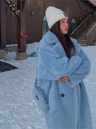 Kobiety zima sztuczne futro ciepły długi płaszcz rękaw gruby misie misie swobodne luźne marne znaki 230112