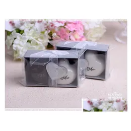 Party Favor 100pcs/LOT100PCSIS50PAIRSMR. Pani Heart Ceramic Salt Pepper Shakers Wedding Favors Bride i Prain Drop dostawa do domu ga dhhts