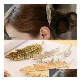 Hårklipp Barrettes Europe Fashion Jewelry Womens Clip Hairpin Lämna Feather Barrette Lady Accessory Drop Delivery Hairjewelry Dhala